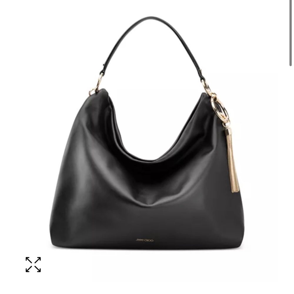 JIMMY CHOO Calli Hobo Black/Light Gold Leather Handbag Retail $1,450